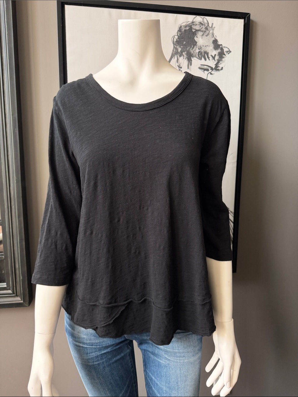 Wilt Black Ruffle 3/4 Sleeve Tee
